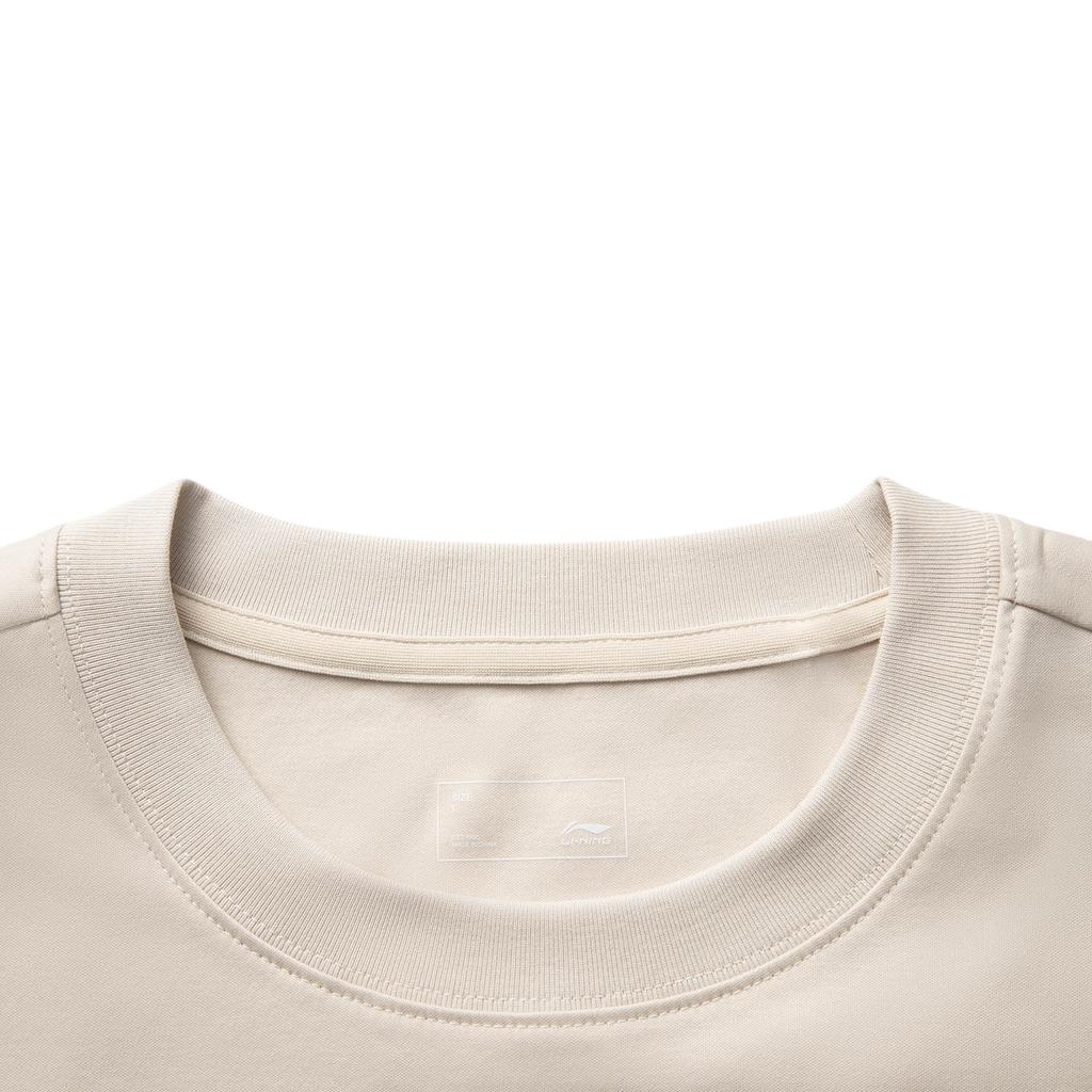 Li Ning Sports Lifestyle Series Solid Color Breathable Versatile Loose Short Sleeve T-Shirt Unisex Tops Oatmeal-Gray AHSVB91-3