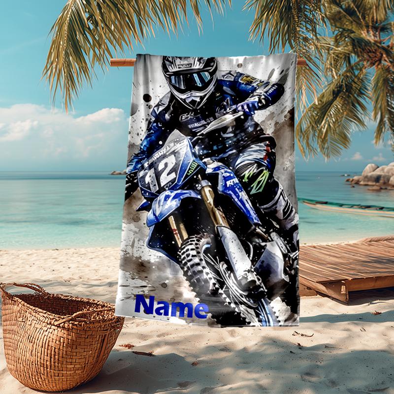 Asciugamano da Spiaggia Ultra-Morbido Personalizzabile con Tema Moto da Fuoristrada, Ideale per Piscina - Campeggio, Immersioni - Essenziale da Viaggio Perfetto, Asciugamano da Spiaggia Vivace.