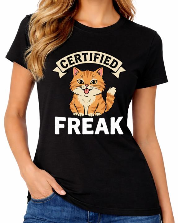 Certified Freak Cat T-Shirt Funny Ginger Kitty Meme Womens Tee L