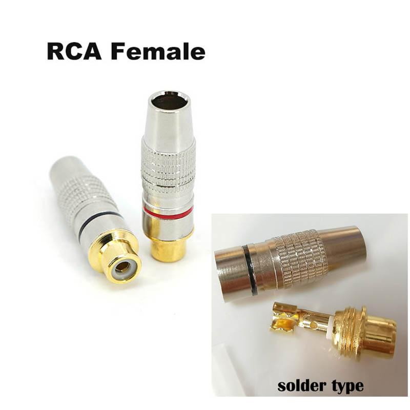 2 Type Gold Plated RCA Male or Female Jack Plug Socket Audio Video Locking Cable Connector Solder Non Solder Solder-Free Adapter