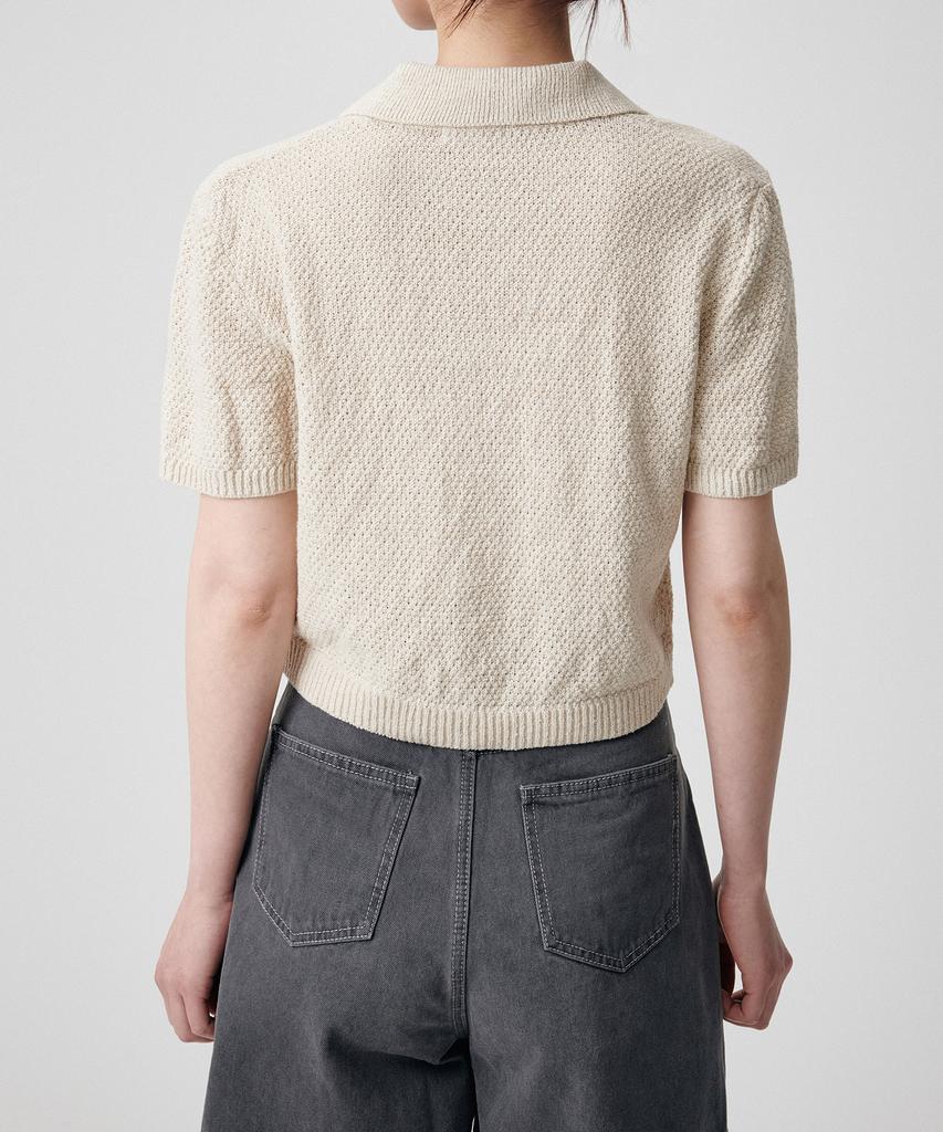 MUSINSA STANDARD WOMAN Women'S Linen Blend Textured Knitted Polo Shirt [Light Beige]