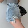 Irregular Ripped Edge Large Size Denim Shorts Women's Summer New Sexy High Waist and Thin A-shaped Hot Pants