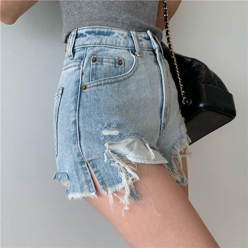 Irregular Ripped Edge Large Size Denim Shorts Women's Summer New Sexy High Waist and Thin A-shaped Hot Pants