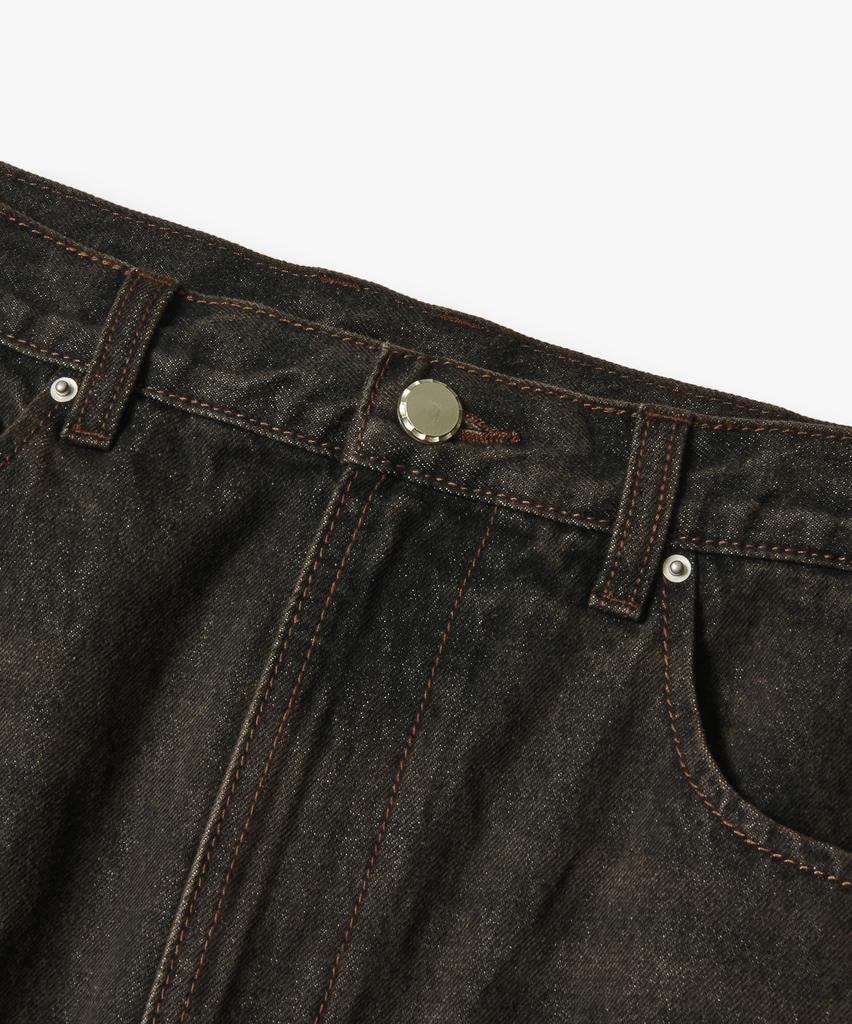 Yujen Slit Washed Denim Long Skirt_Dust Black