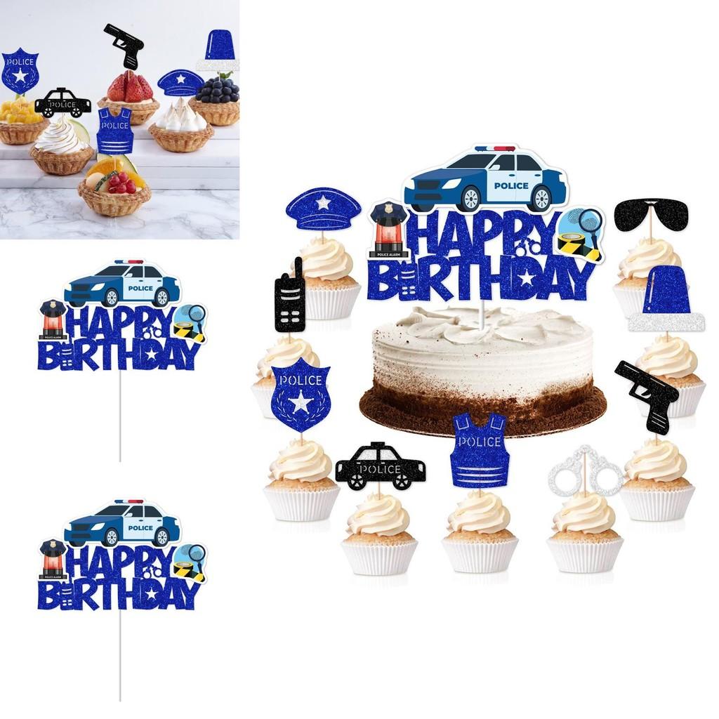 Police Theme Birthday Cake Decorations With Paper Cake Toppers For Party Celebration