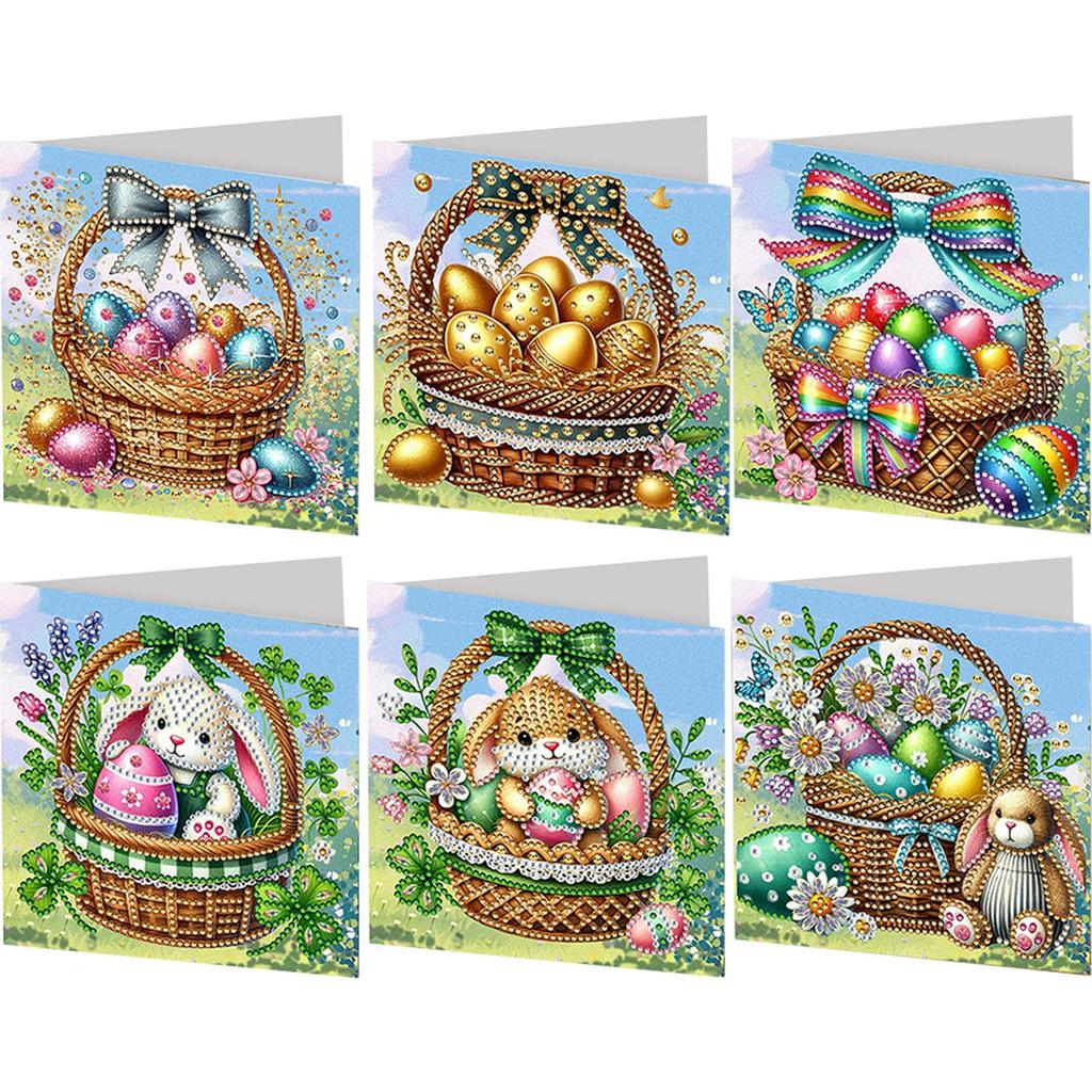 6Pcs Easter Cats DIY Diamond Painting Card Rhinestone Painting Card Kit Diamond Painting Greeting Card for Holiday Party Favors