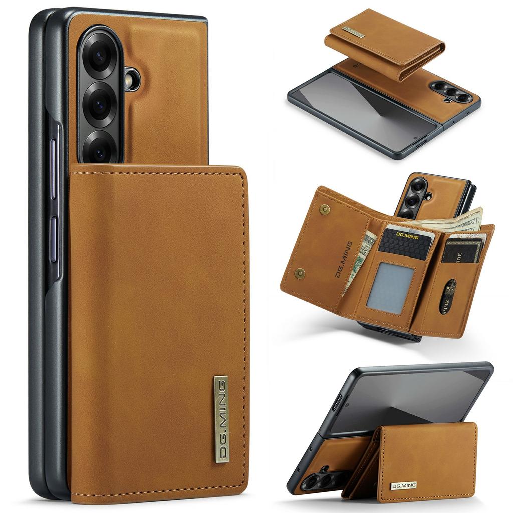 DG.MING M1 Serie für Samsung Galaxy Z Fold7 5G Handyhülle PU + TPU + PC Rückabdeckung mit magnetischem Tri-Fold Wallet Ständer