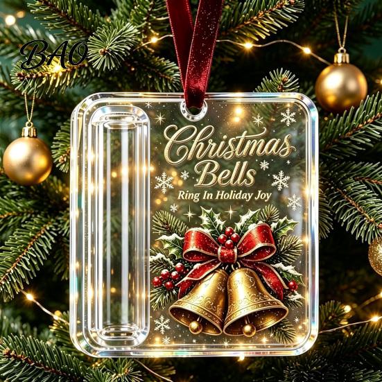 Festive Cash Gift Envelope 3 Pcs Christmas Ornament, Acrylic Money Holder for Cash, Clear Decorative Hanging Box Xmas Tree Decoration, Holiday