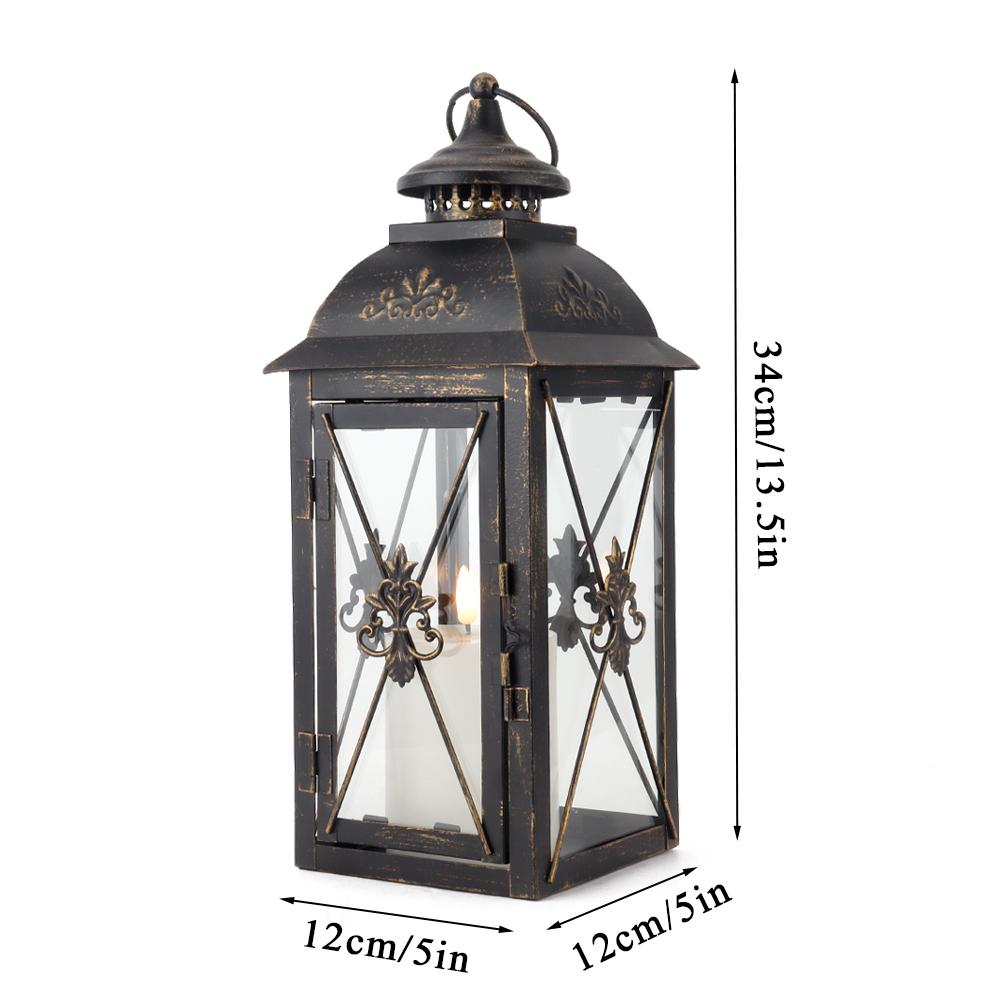 Vintage Black Metal Lantern with Hanging Top Candle Lantern for Home Wedding Decor
