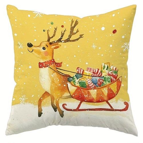 

Home Decor Christmas-Themed Pillow Covers With Festive Scenes Pattern Cushion Cover Suitable For Sofa Bedroom Car Pillow Cover 16x16Inch