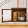 Solid Wood Tea Cup & Teapot Display Cabinet with Dustproof Storage Shelves and Mortise & Tenon Design