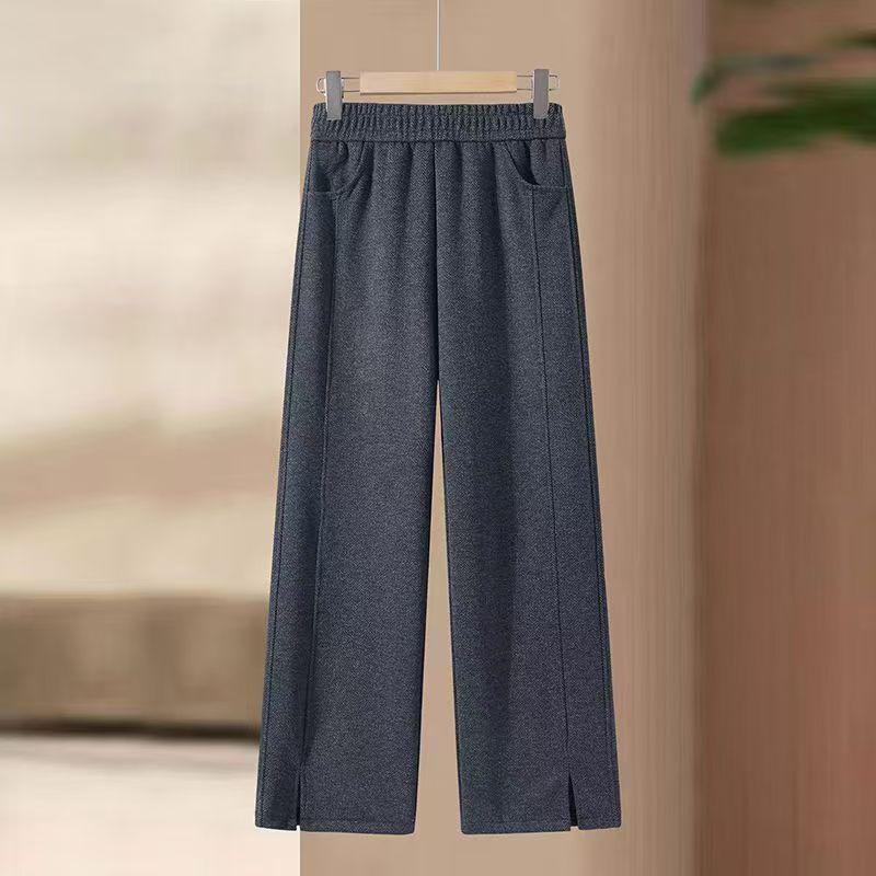 

New Autumn/Winter High-Waisted Thick Velvet Woolen Pants: Slimming, Split Hem, and Straight-Leg Design M [90-100 lbs]