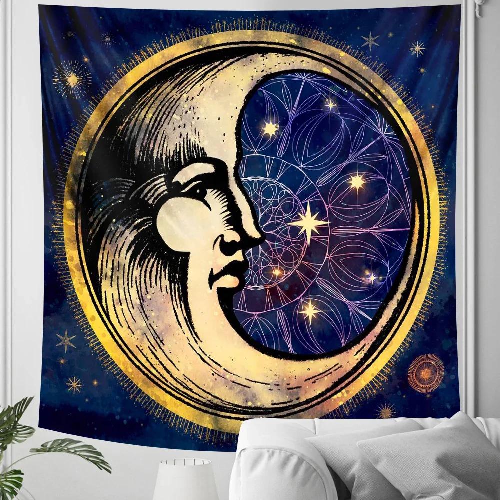 VIKAMA Dark Starry Sky Moon Tapestry Dreamlike Star And Moon Element Tapestry Bedroom Headboard InstagramStyle Decor Tapestry
