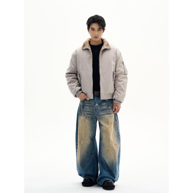 Kisko Winter American-Style Quilted Bomber Jacket with Fur Collar, Unisex Design, Warm Stand-Up Collar Coat, Couple's Trendy Style