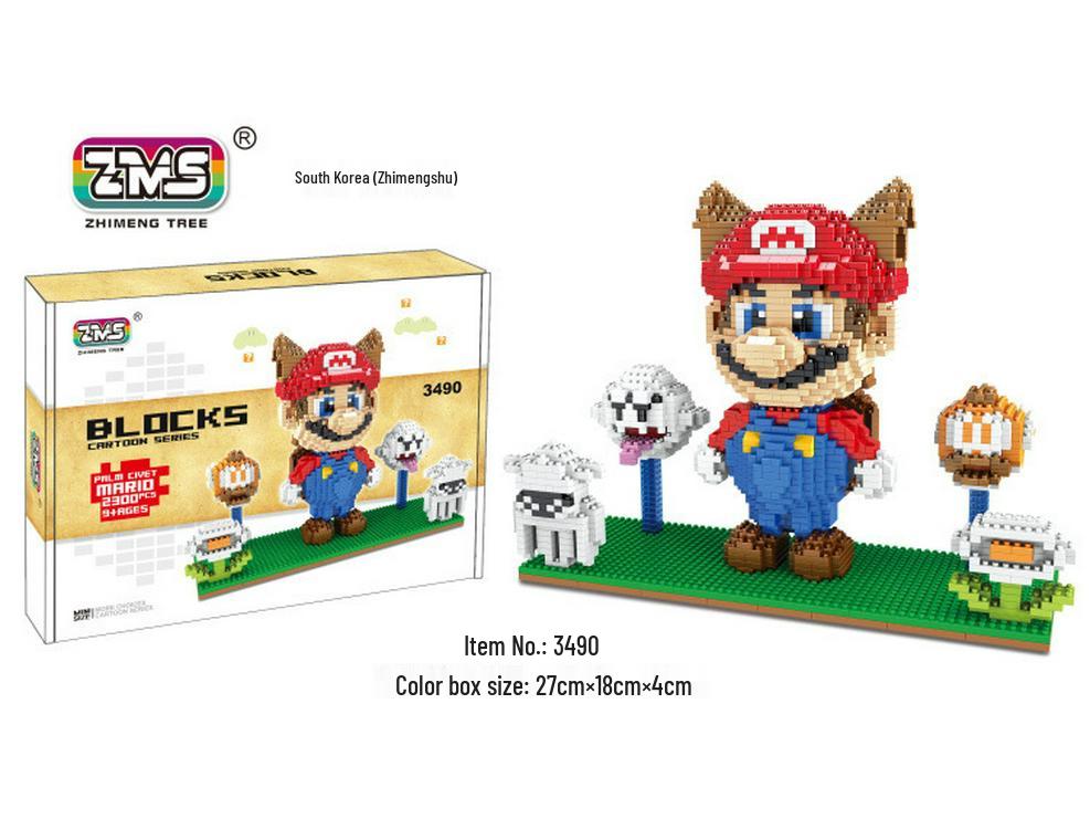 Scene Raccoon Mario Building Blocks Ornament - Educational DIY Interlocking Toy Gift.
