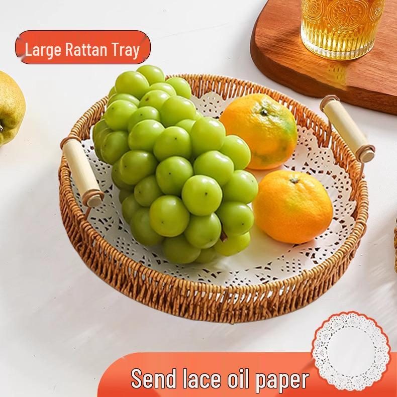 Gewebter Rattan Snack- und Obstteller - Gebäck-, Kuchen-, Brot- und Trockenfrüchtekorb für Wohnzimmer