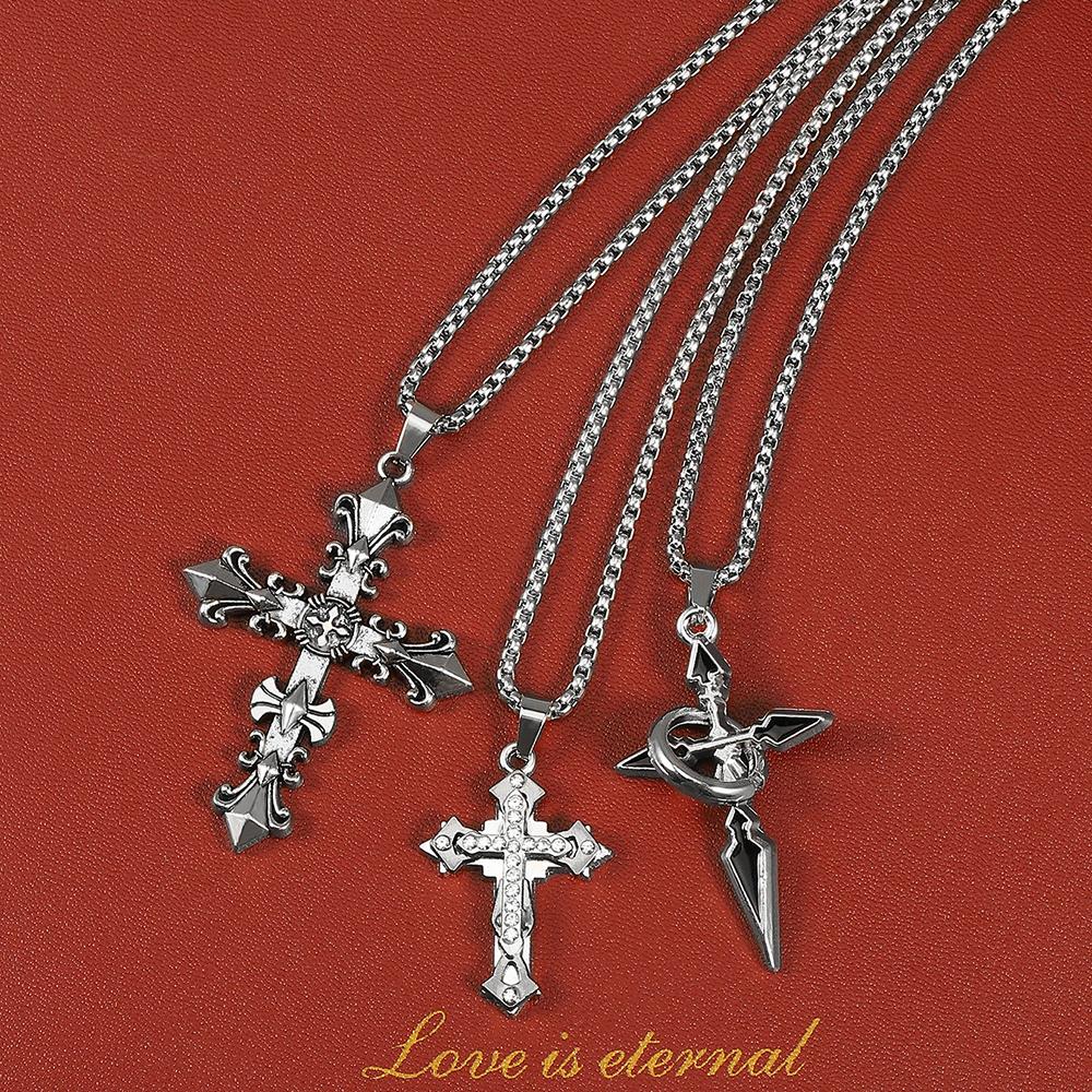 High Quality Cross Titanium Steel Non Fading Necklace,Domineering Trendy Men's hip-hop Pendant Chain,New Handsome Men Women Gift