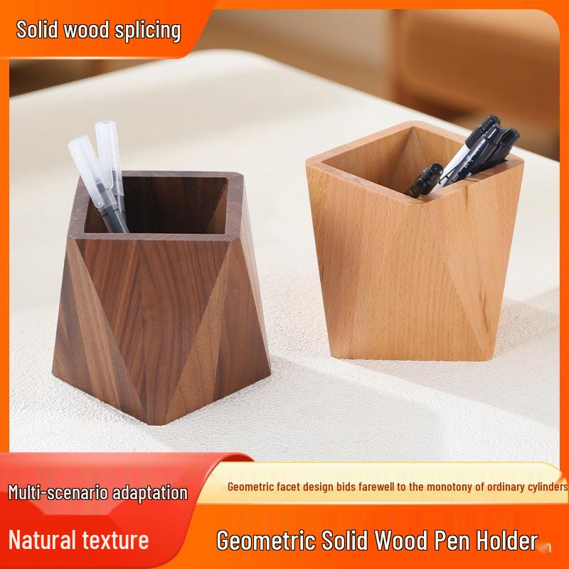 Black Walnut & Beech Wood Pen Holder Box, Desktop Ornament for Office or Study. Beech Wood Variant