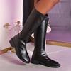 Fashion Autumn Winter Women's Knee High Boots Solid Color High Tube PU Leather Boots Woman Fashion Back Zipper Low Heel Long Botas Mujer