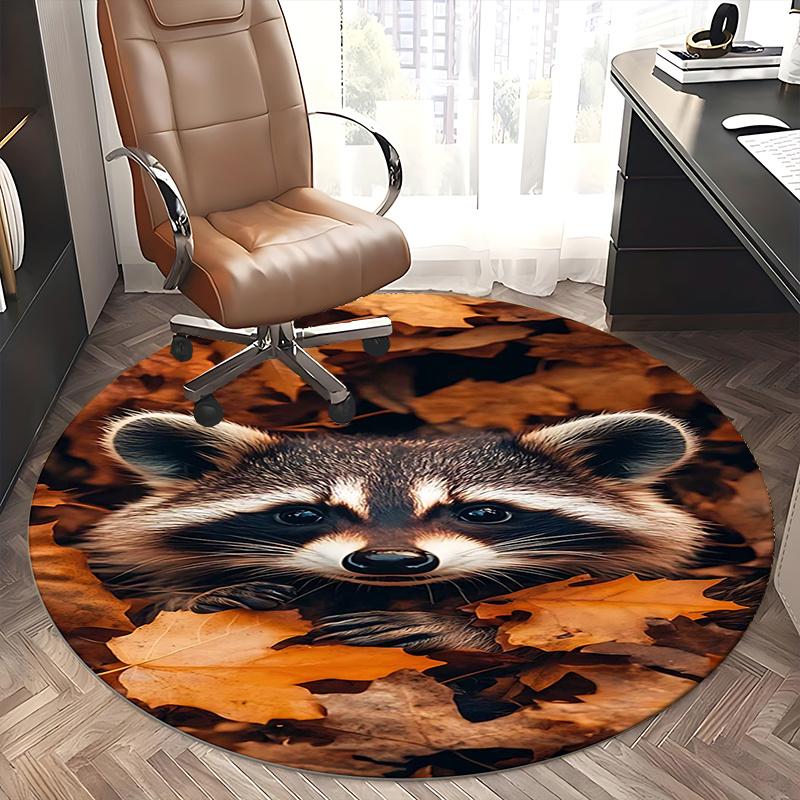 Raccoon Print,Autumn Leaves Pattern Chair mat Round Rug Office carpet, Non slip, Suitable for Living Rooms, Bedrooms decor.1205224a