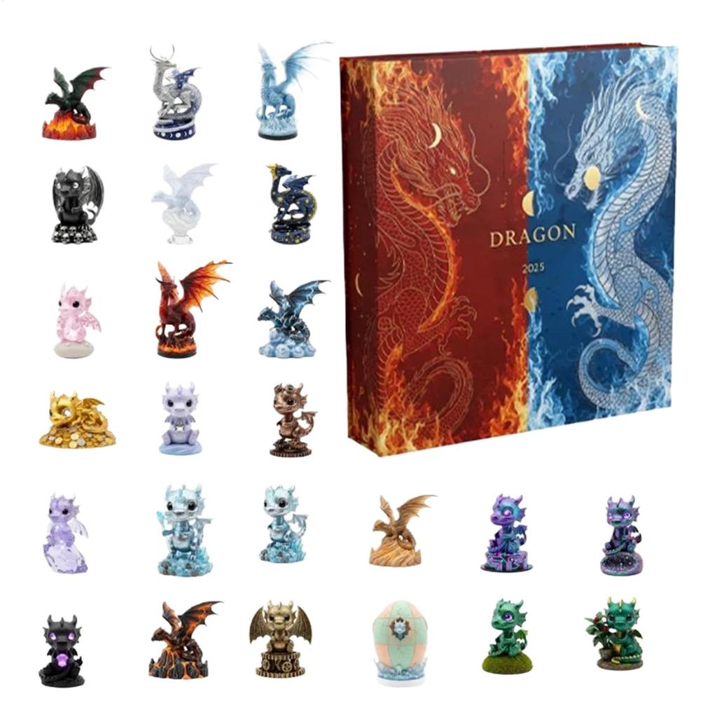 2026 Christmas Calendar Advent, Cute 2D Acrylic 24 Days Party Favors Dragon Ornament Countdown Calendar for Kids Birthday Gift