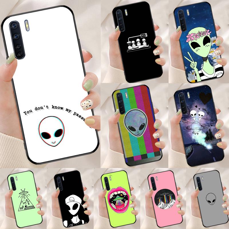 Aesthetic Alien Case For Oppo A94 A54 A40 A60 A80 A98 A78 A18 A38 A58 A16 A76 A96 A17 A77 A74 A57S A15 Cover