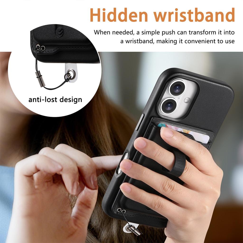 iPhone 17 Magnetic Card Holder Case with Anti-Lost Strap & Drop-Proof Cover, Compatible with 15 Pro & 16 Pro Models
