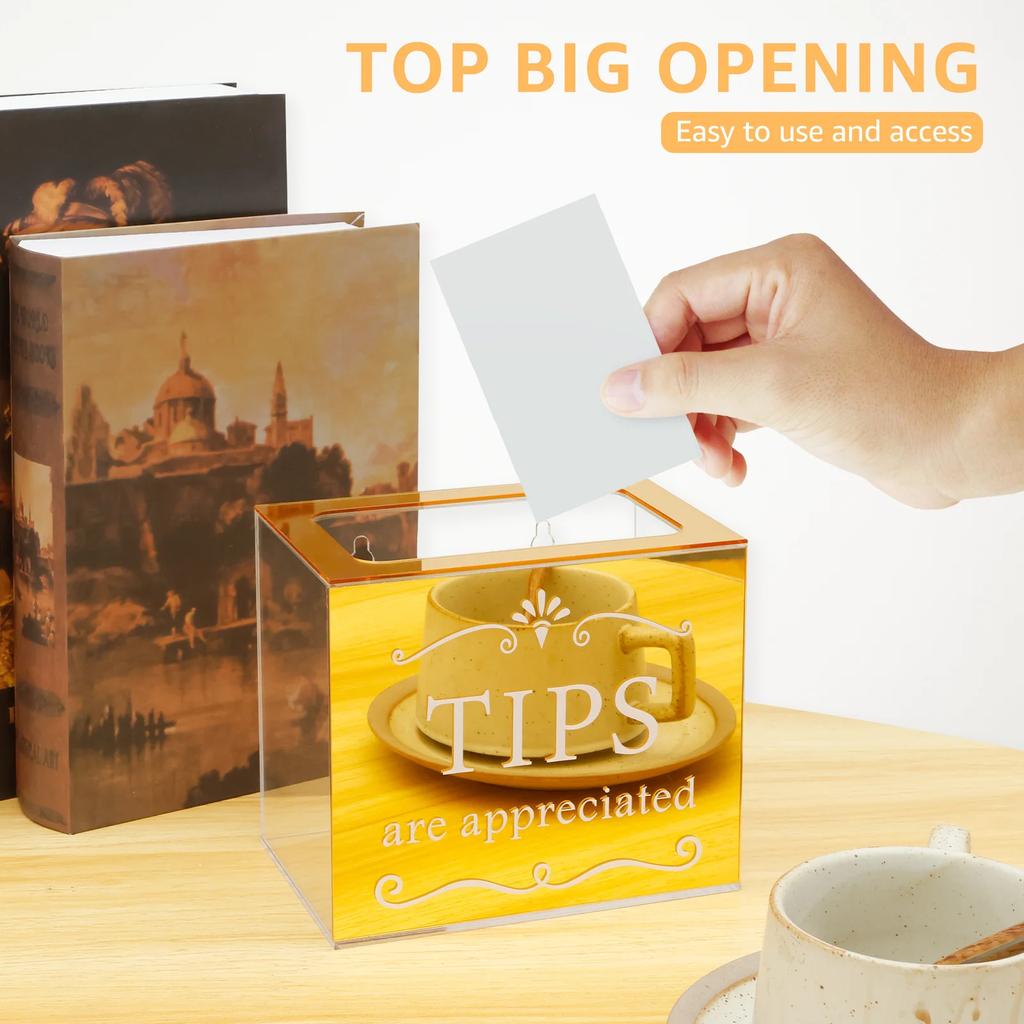 Acrylic Donation Box Suggestion Trading Ballot Raffle Money Ticket Container with Large Opening Raffle Box for Bars Restaurants