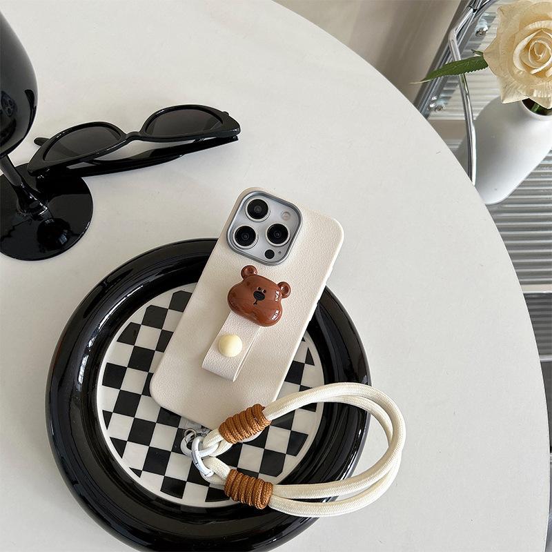 Bear Ring Portable Rope Mobile Phone Case for IPhone17promax Silicone for Apple 15 Anti-fall 14 Women's Model 16