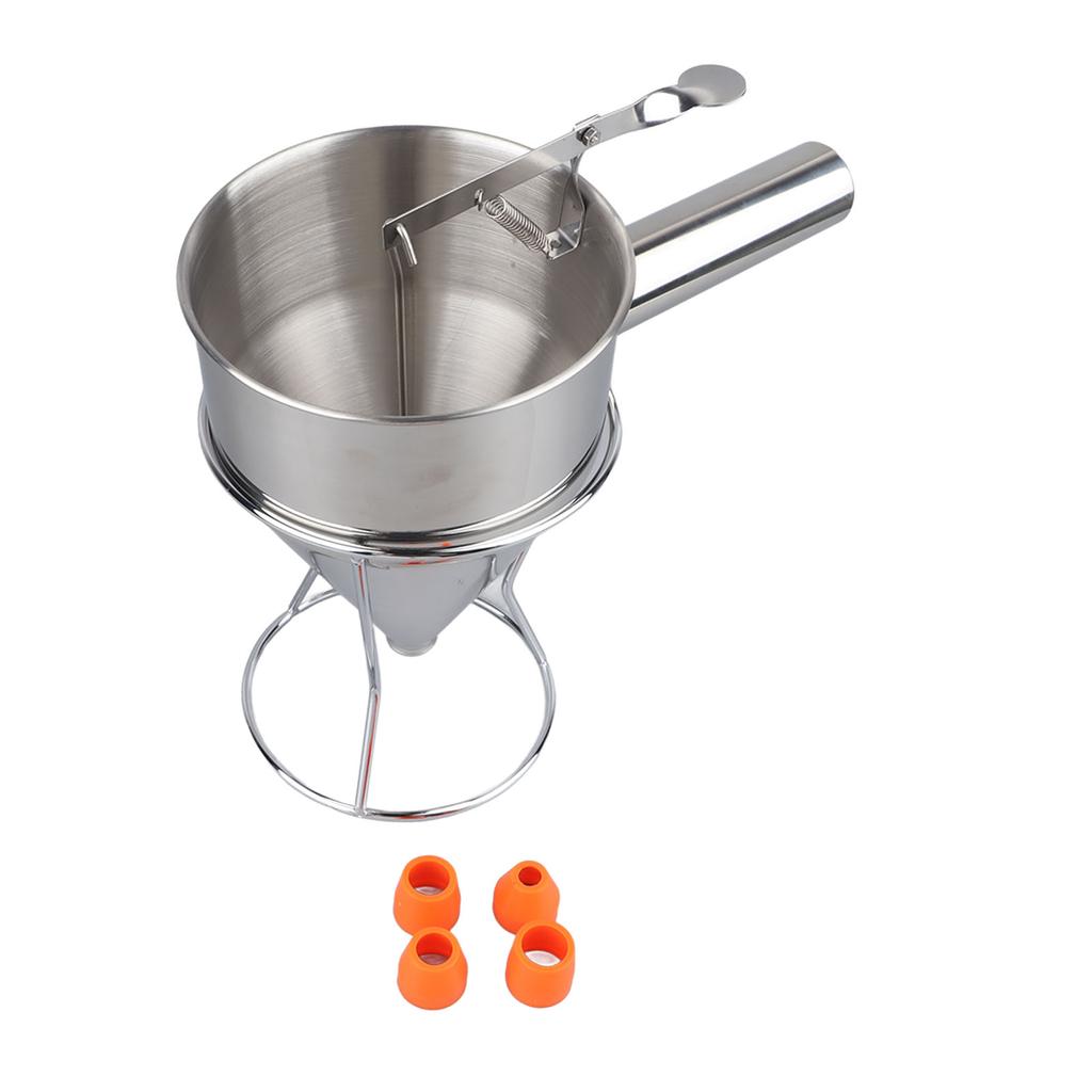 Teigspender Edelstahl Pfannkuchenteigspender mit 18mm 4PCS Silikonmund für Pfannkuchen Cupcakes