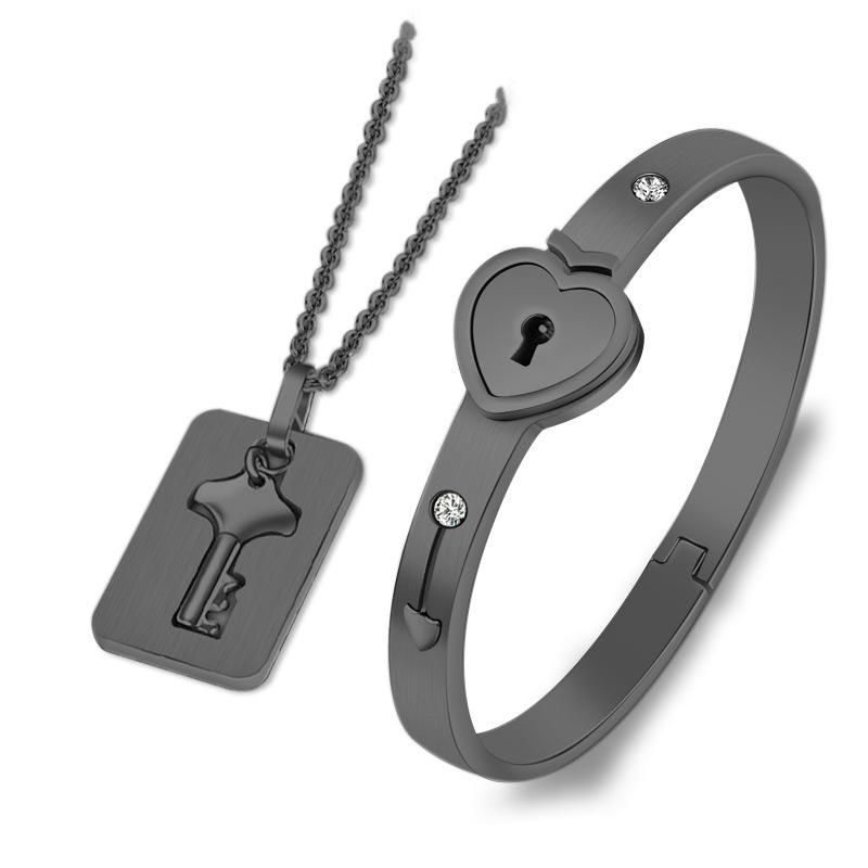 Set di Braccialetti con Lucchetto d'Amore Chiave per Coppia Creativa Transfrontaliera in Acciaio al Titanio