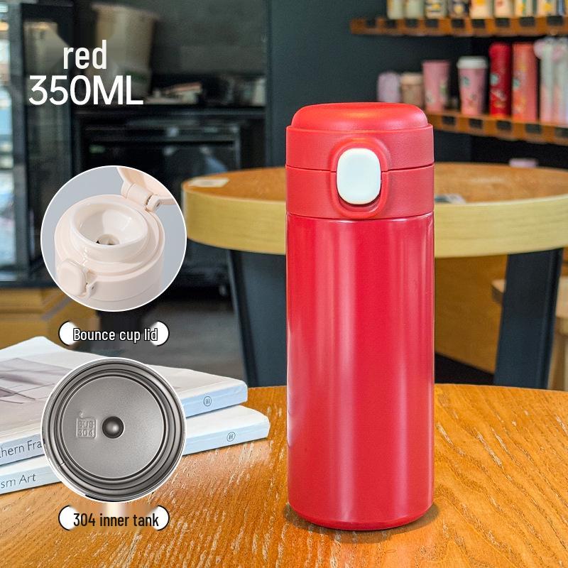 Cute Stainless Steel Vacuum Thermos with Flip-top Lid and Mini Straw - Customizable Student Gift