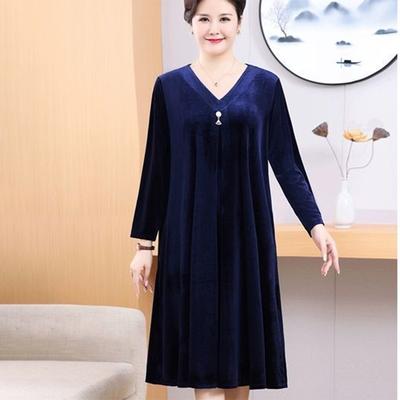 Damen Übergröße Samtkleid Frühling Herbst V-Ausschnitt Locker Langes A-Linien-Kleid