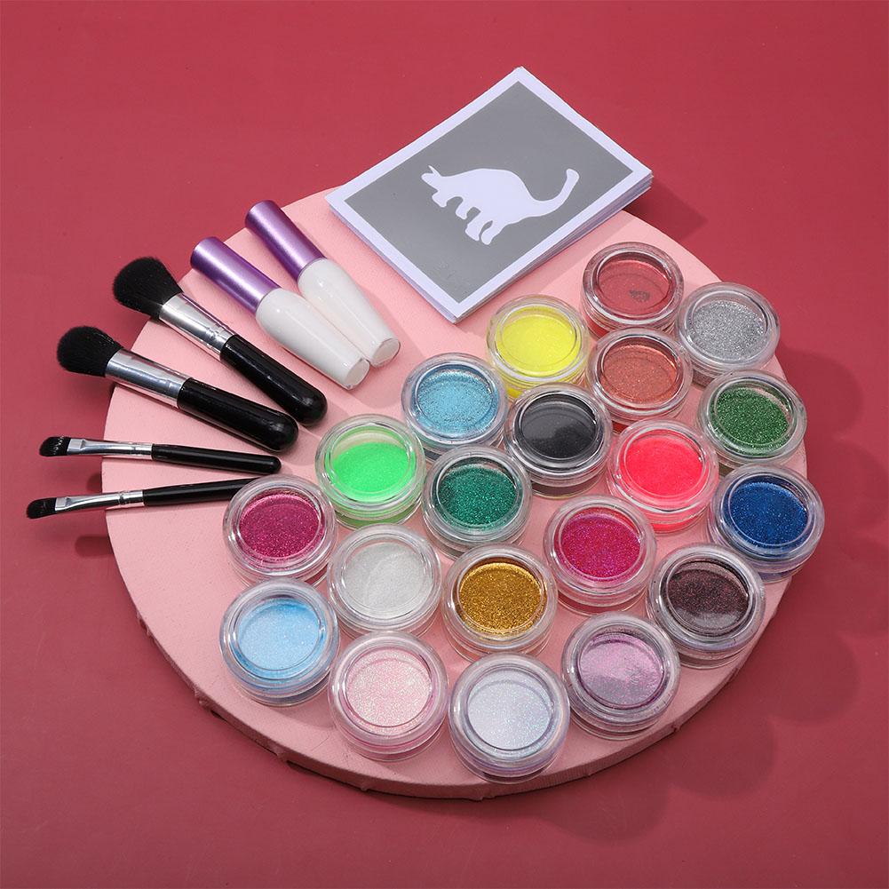 20colors Body Glitter Tattoo Stencils Safety Glitter Tattoo Kit for Children Adult