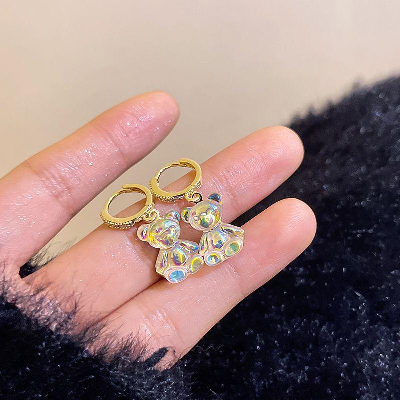 Cute Bear Earrings for Women Shiny Zircon Earrings Trendy Golden Copper Drop Earring Party Wedding Jewelry Girls Gifts