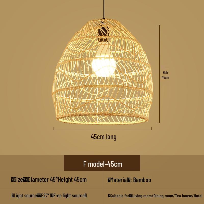 Bamboo Woven Pendant Light - Japanese Lantern for Dining, Restaurant, or Tea Room. Rattan Straw Hat Lampshade with New Chinese Art Design.