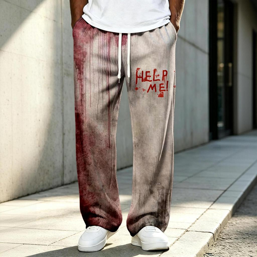 Men's Knit Halloween Print Pants, Long Length Casual Bottoms
