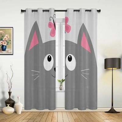 Gatto Cartone Animato Semplice Tende da Finestra per Animali Domestici Decorazione Casa Tende Soggiorno Tende per Camera dei Bambini Cortinas Per Cucina Camera da Letto