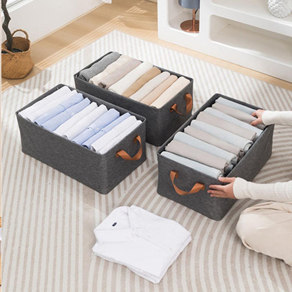 Clothes Storage Bin Foldable Cationic Clothes Organizer with Handle for Bedroom Closet Gray