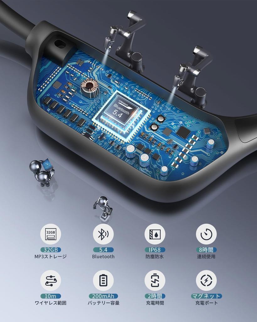 Bone Conduction Bluetooth Fully Waterproof for 32GB Up To Fast Perfect for Sports and Cycling Earphones, 5.4 GHz, (IP68), Swimming, Memory, 8,000