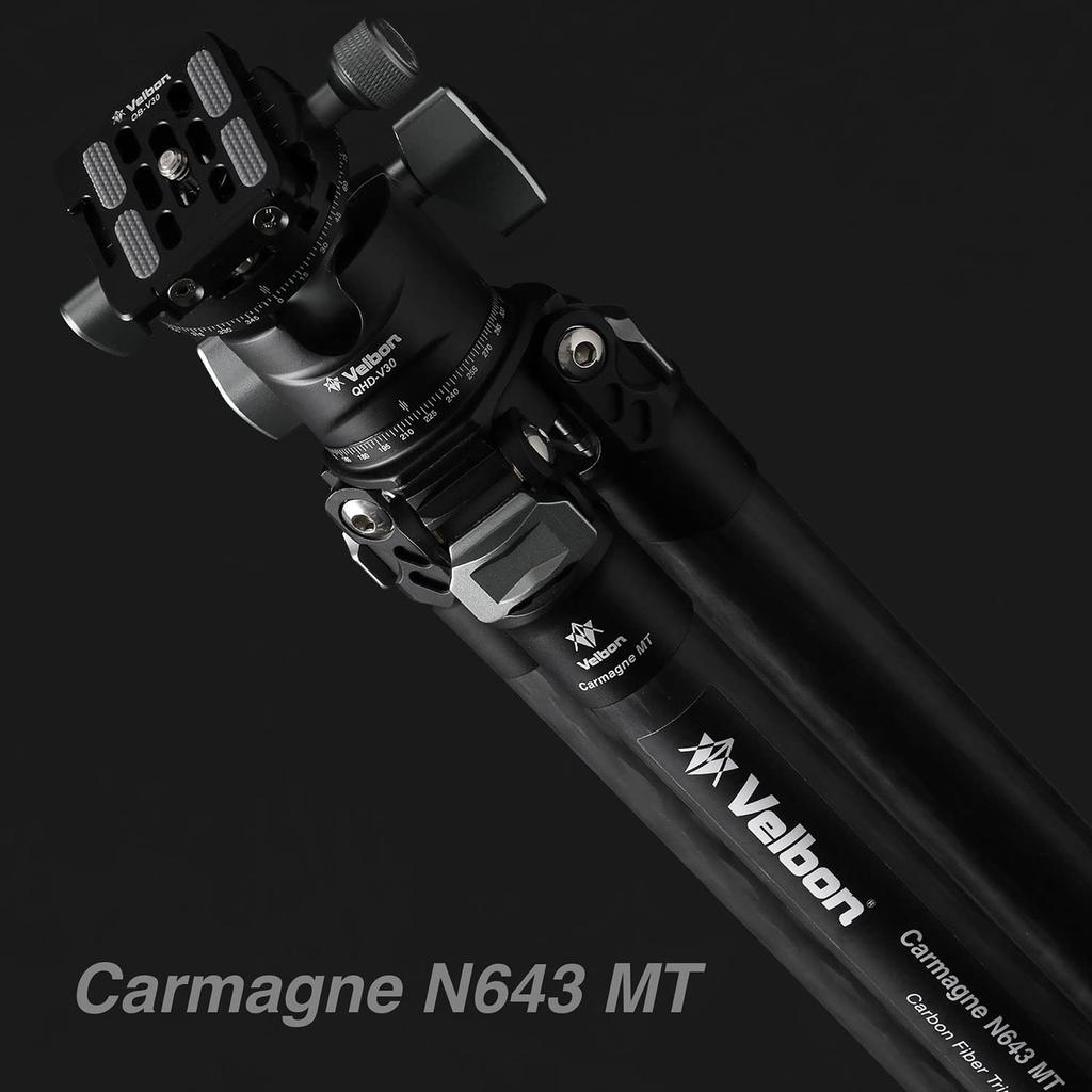 Velbon Carmagne N643 MT AZ Medium Carbon Fiber 4 Leg with Compatible Ball Head Carbon Fiber Black Tripod, Sections, Diameter Approx. 29mm,