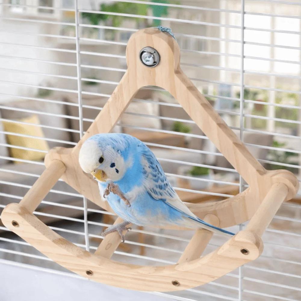 Bird Perch Toy Wooden Bird Swing Toys Hanging Bite Resistant Parrot Stand Wheel Durable Parrot Enrichment Toy Entertainment