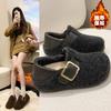 Women's Gray Winter New Woolen Inner Height Increase Cm Versatile Two Wear of Wool Shoes Plush Warm Shoes