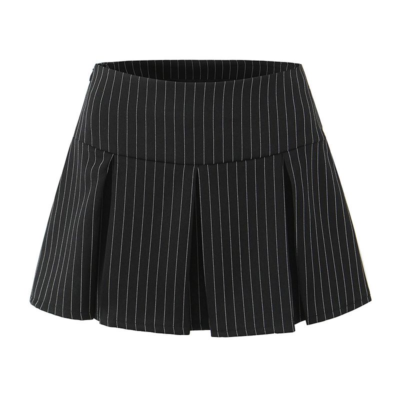 Hold Delicate Feeling House Same Style Sweet Cool Stripes Lace-up Waist-Controlled Small Sling Pleated A- line Skirt Suit