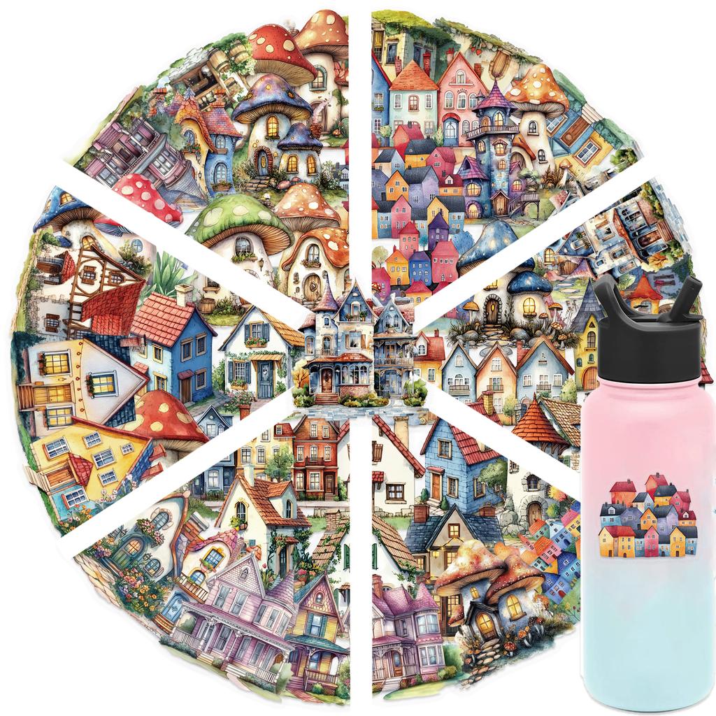 50PCS Fairytale House Stickers Cute Cartoon Painted Cup Laptop Mobile Phone Decoration Waterproof Stickers