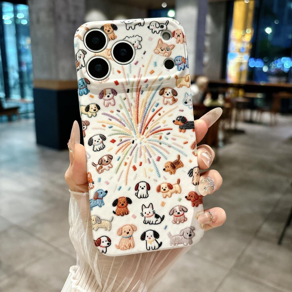 Fireworks puppy is suitable for Apple 16/17Promax mobile phone case IP15 two-in-one film 14 pro cute 13 sets
