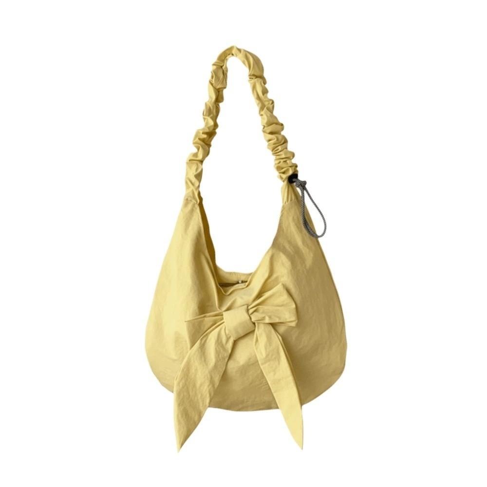 Solid Color Bow Decor Dumpling Bag Tote Large Capacity Pleated Strap Crossbody Bag Nylon Polyester Korean Sweet Shoulder Pouch