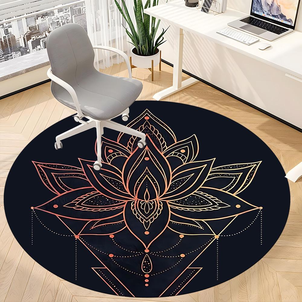 1pc Lotus Mandala Office Round Area Rug, Indoor Mat Suitable For Office, Under Office Chairs Bedroom Living Room Home Decor, Room Deco