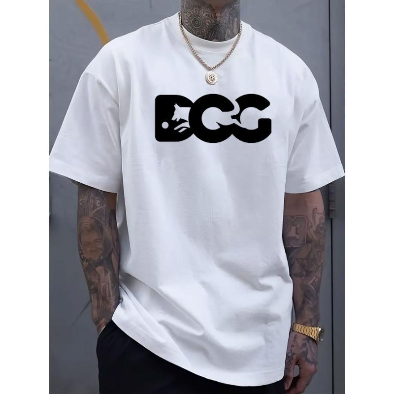 

European sizes Simple and fashionable dog letter pattern printed men s round neck short sleeved T-shirt, comfortable and breathable casual sports top 4XL білий