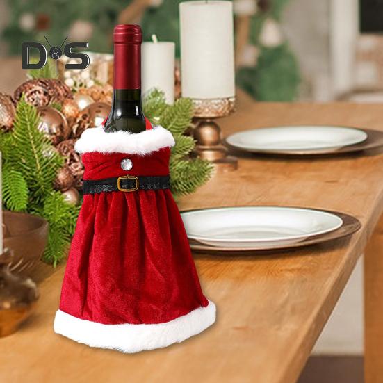 Christmas Wine Bottle Cover Red Wine Bottle Skirt Clothes with Belt Handmade Wine Accessories Holiday Home Decoration